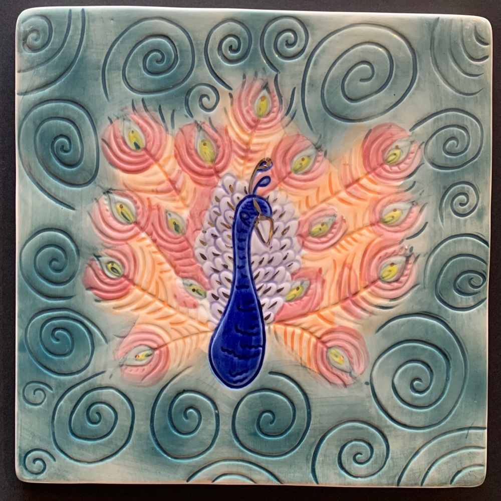 Hand Painted Peacock Tile by Phi Nguyen